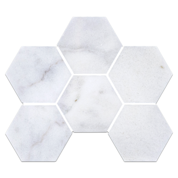 Glacial White 4" Hexagon Mosaic Honed