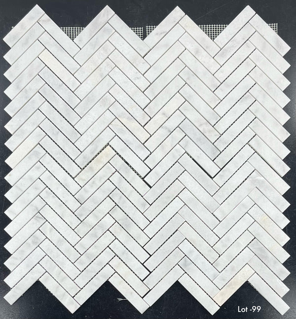 Mosaico en espiga blanco glacial de 1" x 4" pulido