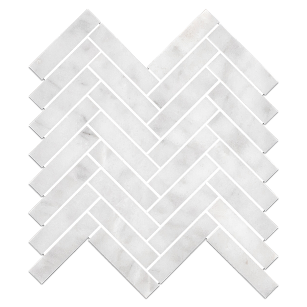 Glacial White 1" x 4" Herringbone Mosaic Honed