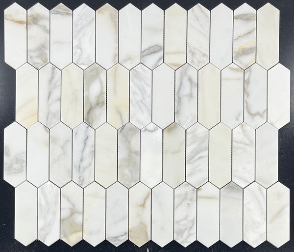 Mosaico de piquete Calacatta Gold de 2" x 6" pulido