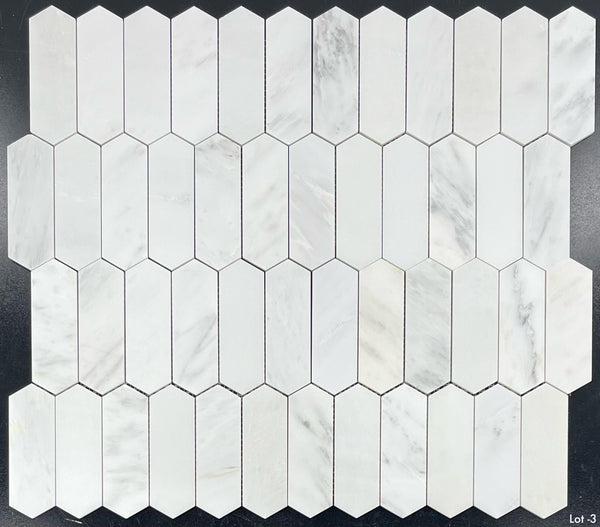 Mosaico de piquete blanco perla de 2" x 6" pulido