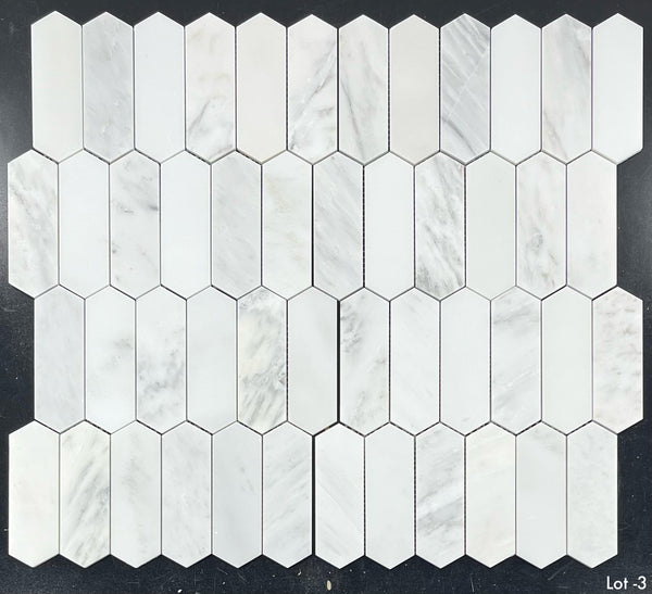 Pearl White 2" x 6" Picket Mosaic Honed