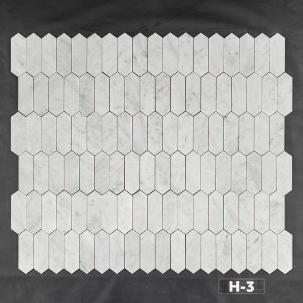 Mosaico de piquete Carrara de 2" x 6" pulido
