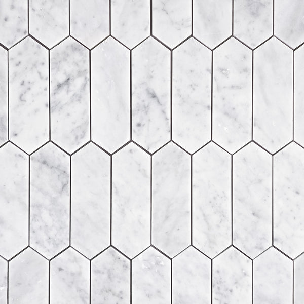 Bianco Carrara 2" x 6" Picket Mosaic Honed - Elon Tile & Stone