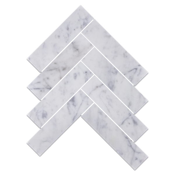 Bianco Carrara 2" x 8" Herringbone Mosaic Honed