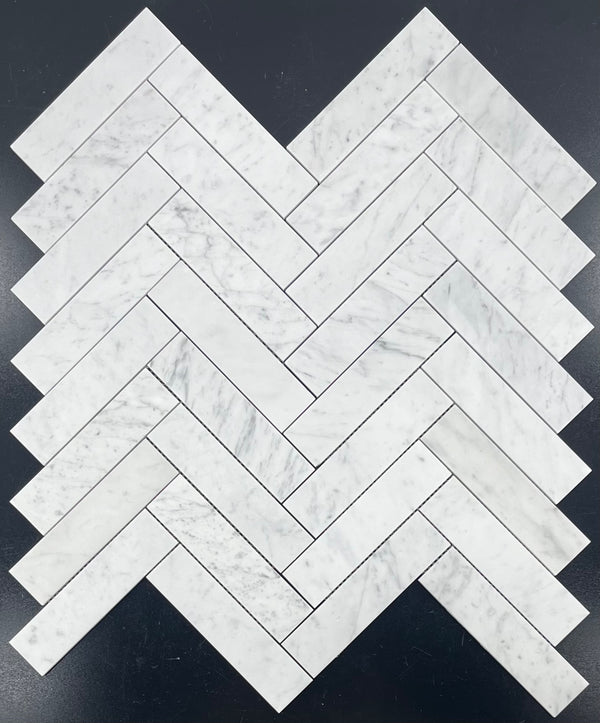 Bianco Carrara 2" x 8" Herringbone Mosaic Honed