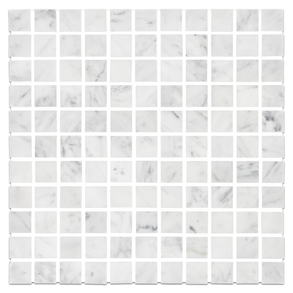 Bianco Carrara Mosaico cuadrado de 1" x 1" pulido