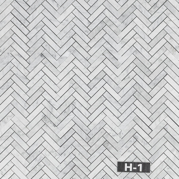 Bianco Carrara 1" x 4" Herringbone Mosaic Honed - Elon Tile & Stone