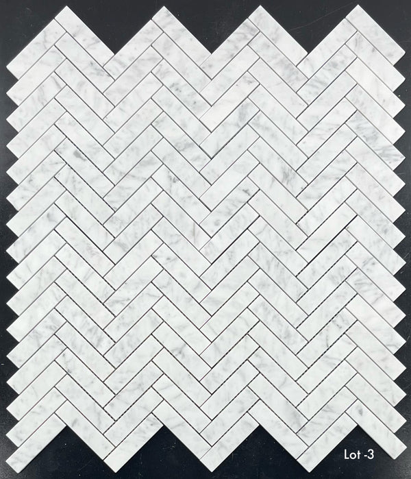 Bianco Carrara 1" x 4" Herringbone Mosaic Honed