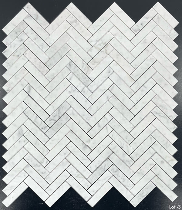 Bianco Carrara 1" x 4" Herringbone Mosaic Honed