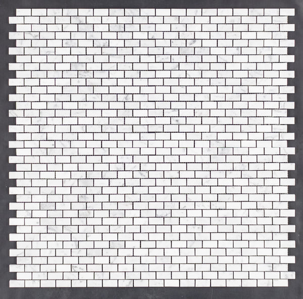 Bianco Carrara 5/8" x 1 1/4" Mini Brick Mosaic Honed