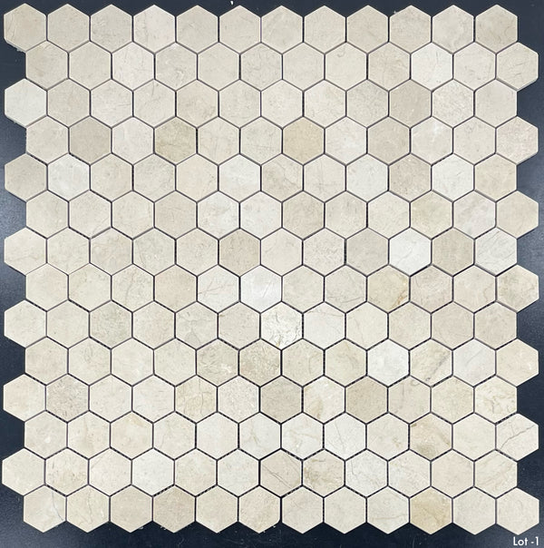 Crema Marfil Mosaico Hexágono Pulido de 2"