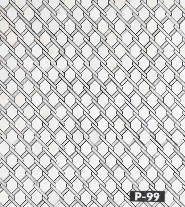White Absolute Argyle with Bianco Carrara Bar Mosaic Polished - Elon Tile & Stone