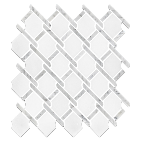 Blanco Absolute Argyle con mosaico de barra Bianco Carrara pulido