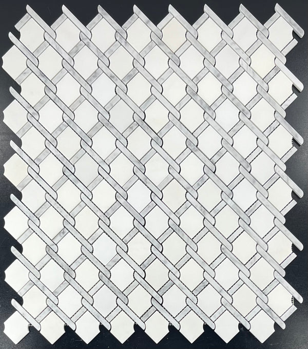 White Absolute Argyle with Bianco Carrara Bar Mosaic Polished