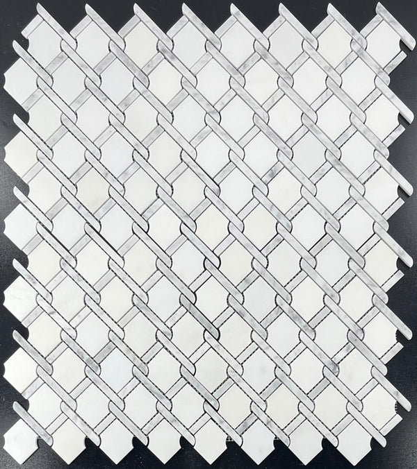 Blanco Absolute Argyle con mosaico de barra Bianco Carrara pulido