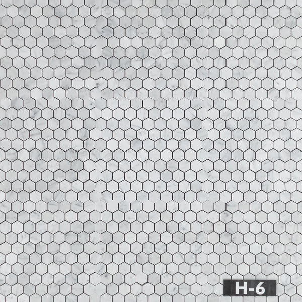 Bianco Carrara 1 1/4" Hexagon Mosaic Honed - Elon Tile & Stone