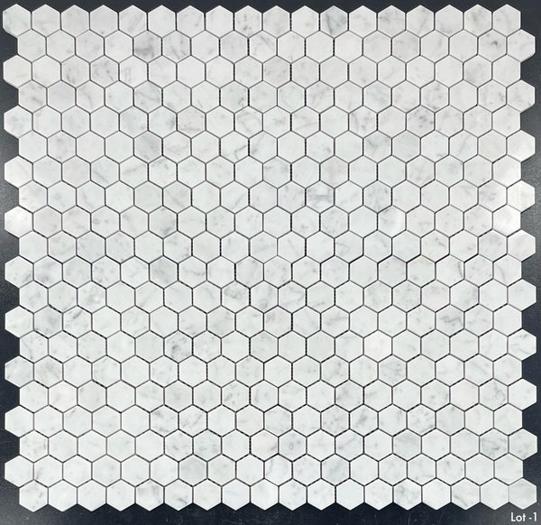 Bianco Carrara 1 1/4" Mosaico Hexágono Pulido