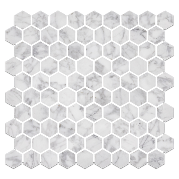 Bianco Carrara 1 1/4" Mosaico Hexágono Pulido