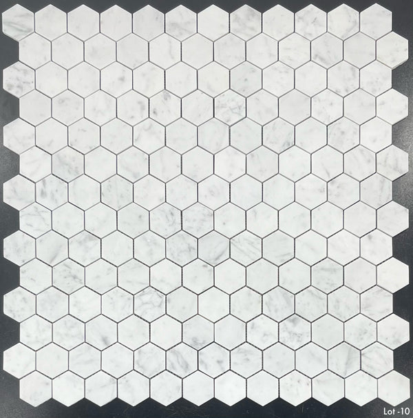 Bianco Carrara Mosaico hexagonal de 2" pulido