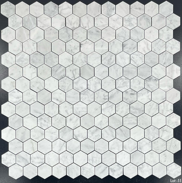 Bianco Carrara Mosaico hexagonal de 2" pulido