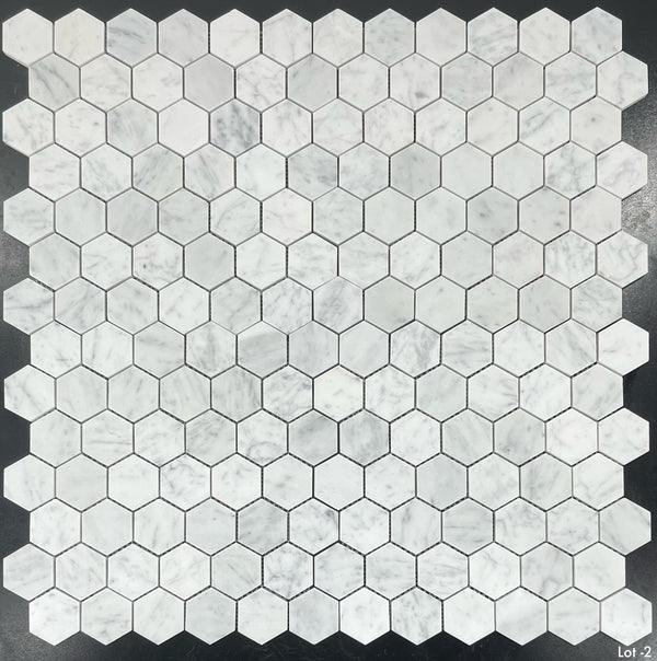 Bianco Carrara Mosaico hexagonal de 2" pulido