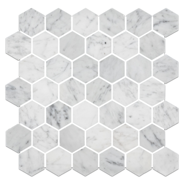 Bianco Carrara Mosaico hexagonal de 2" pulido