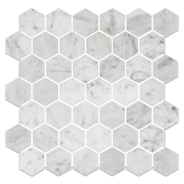 Mosaico hexagonal Bianco Carrara de 2" pulido