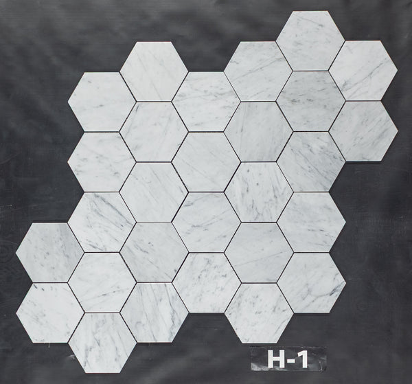 Bianco Carrara Mosaico hexagonal de 5" pulido