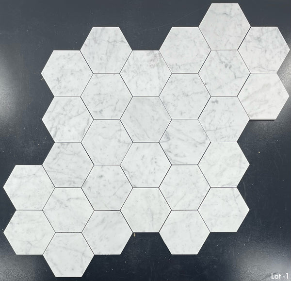 Bianco Carrara Mosaico hexagonal de 5" pulido
