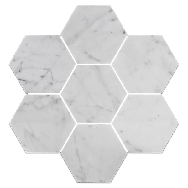 Mosaico hexagonal Bianco Carrara de 5" pulido