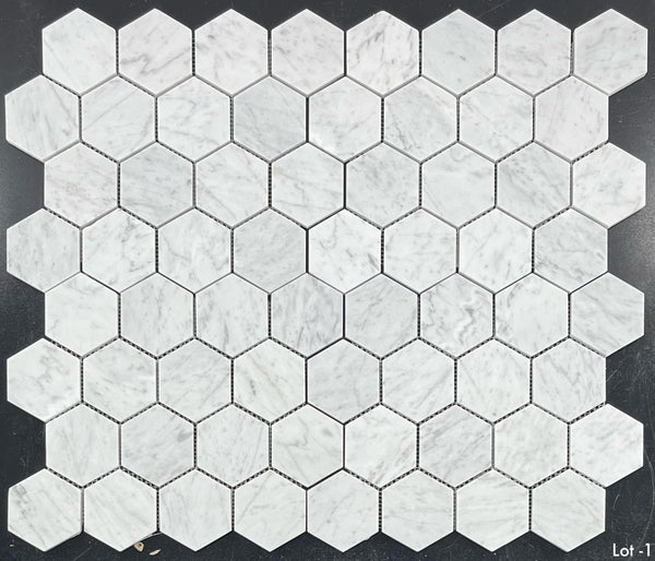 Bianco Carrara 3" Hexagon Mosaic Honed