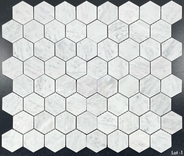 Bianco Carrara Mosaico hexagonal de 3" pulido