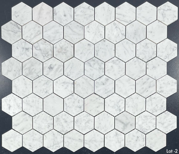 Bianco Carrara Mosaico hexagonal de 3" pulido