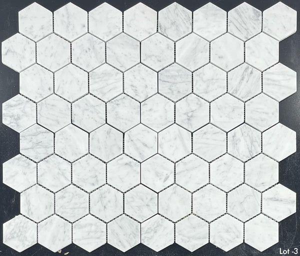 Bianco Carrara Mosaico hexagonal de 3" pulido