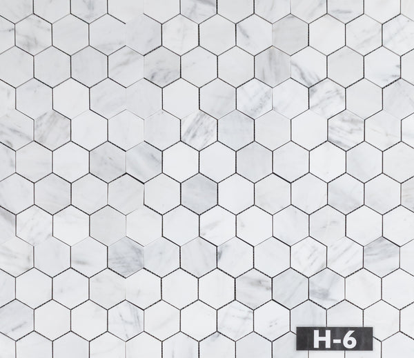 Bianco Carrara Mosaico hexagonal de 3" pulido