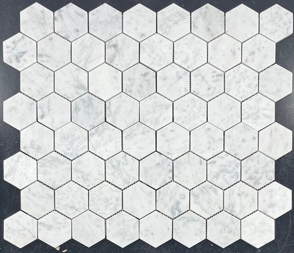 Bianco Carrara Mosaico hexagonal de 3" pulido