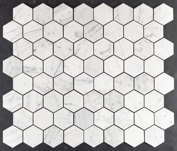 Bianco Carrara Mosaico hexagonal de 3" pulido