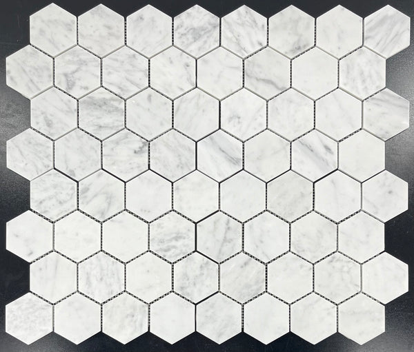 Bianco Carrara Mosaico hexagonal de 3" pulido