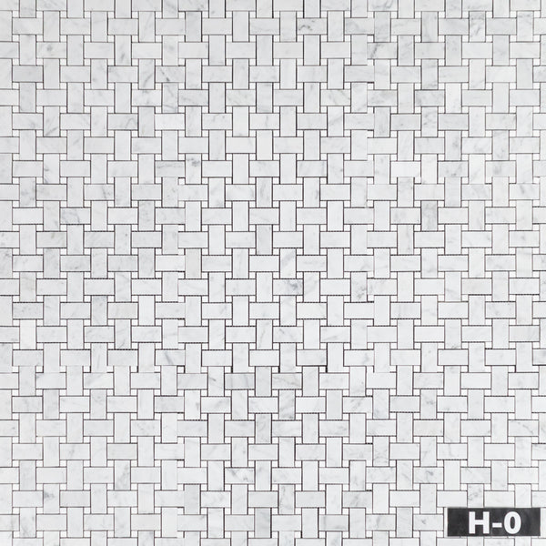 Bianco Carrara Basketweave with 3/8" White Thassos Dot Mosaic Honed