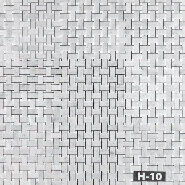 Tejido de cesta Bianco Carrara con mosaico de puntos Thassos blanco de 3/8" pulido