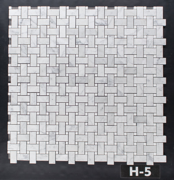 Bianco Carrara Basketweave with 3/8" White Thassos Dot Mosaic Honed