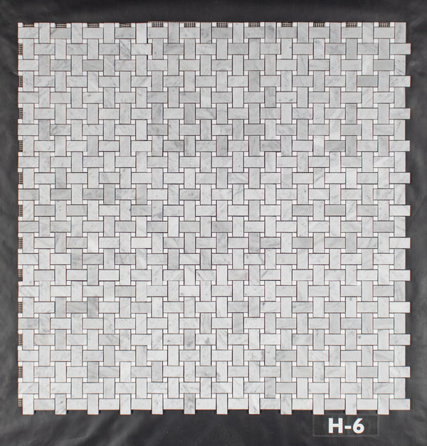 Tejido de cesta Bianco Carrara con mosaico de puntos Thassos blanco de 3/8" pulido
