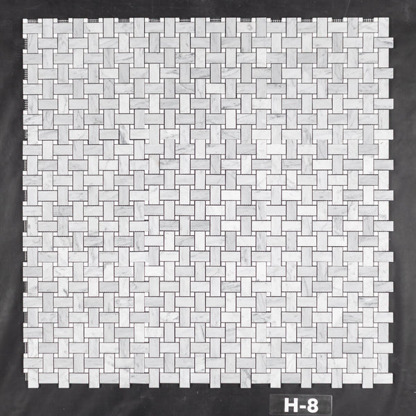 Bianco Carrara Basketweave with 3/8" White Thassos Dot Mosaic Honed - Elon Tile & Stone