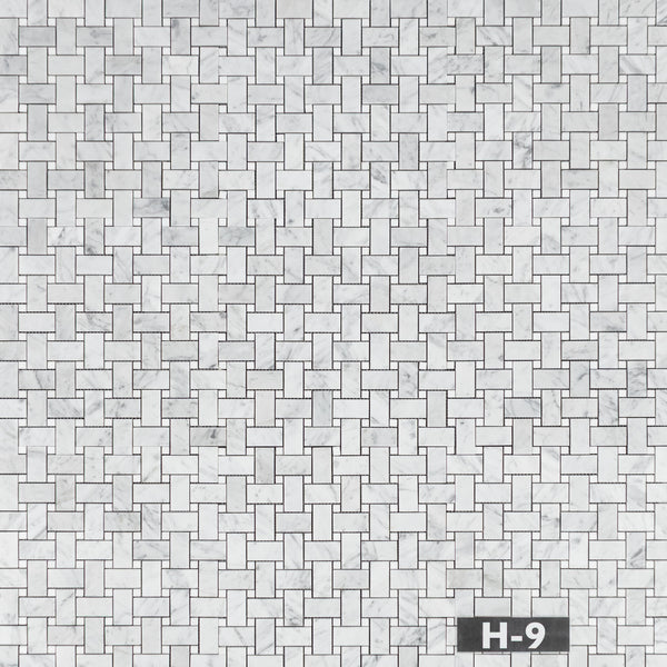 Bianco Carrara Basketweave with 3/8" White Thassos Dot Mosaic Honed - Elon Tile & Stone