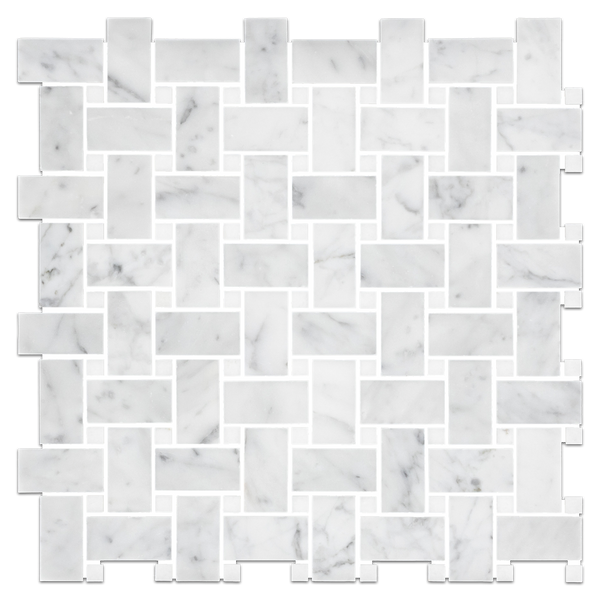 **STOCK LIMITADO** Tejido de cesta Bianco Carrara con mosaico de puntos Thassos blanco de 3/8" pulido
