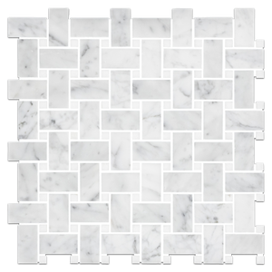 **STOCK LIMITADO** Tejido de cesta Bianco Carrara con mosaico de puntos Thassos blanco de 3/8