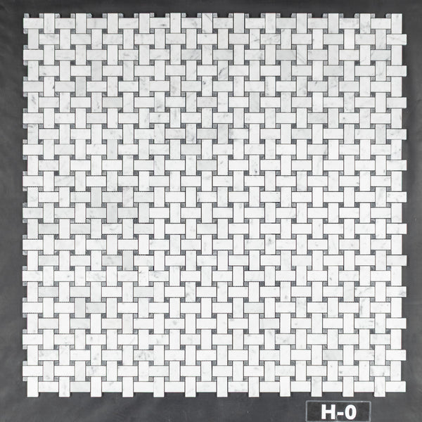 Bianco Carrara Basketweave with 3/8" Pacific Gray Dot Mosaic Honed