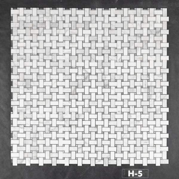 Bianco Carrara Basketweave with 3/8" Pacific Gray Dot Mosaic Honed - Elon Tile & Stone