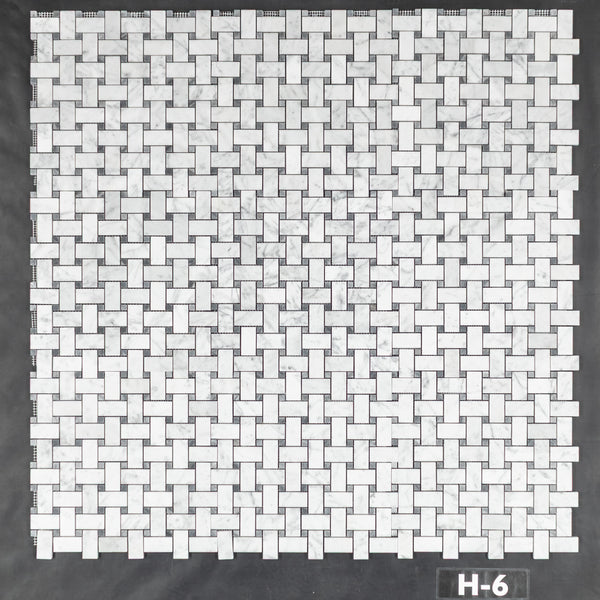 Bianco Carrara Basketweave with 3/8" Pacific Gray Dot Mosaic Honed